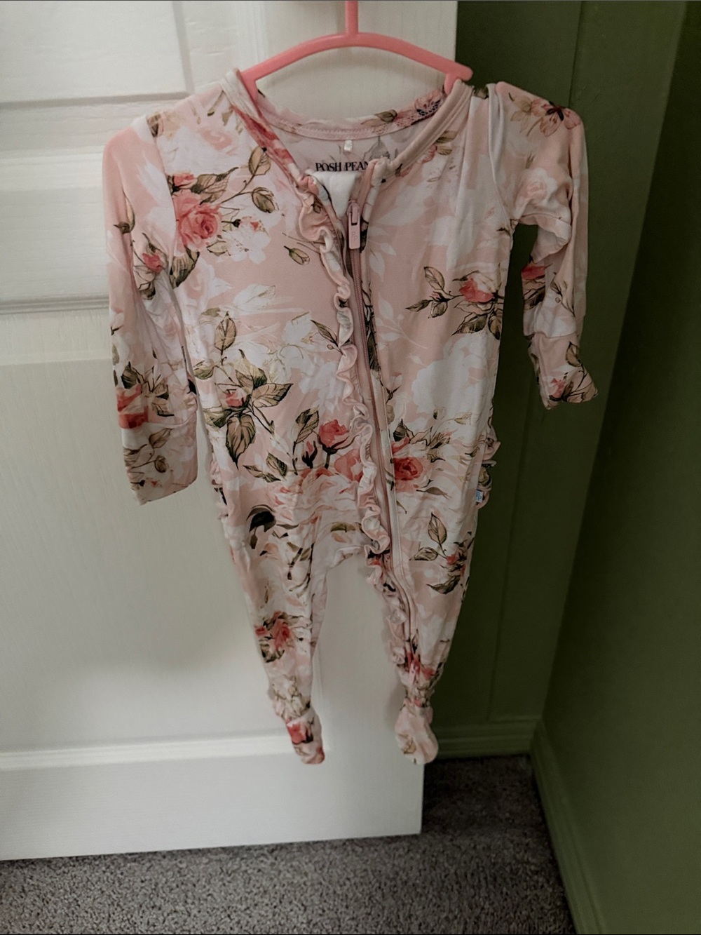 Posh Peanut Blush Floral Ruffle Zip Footie